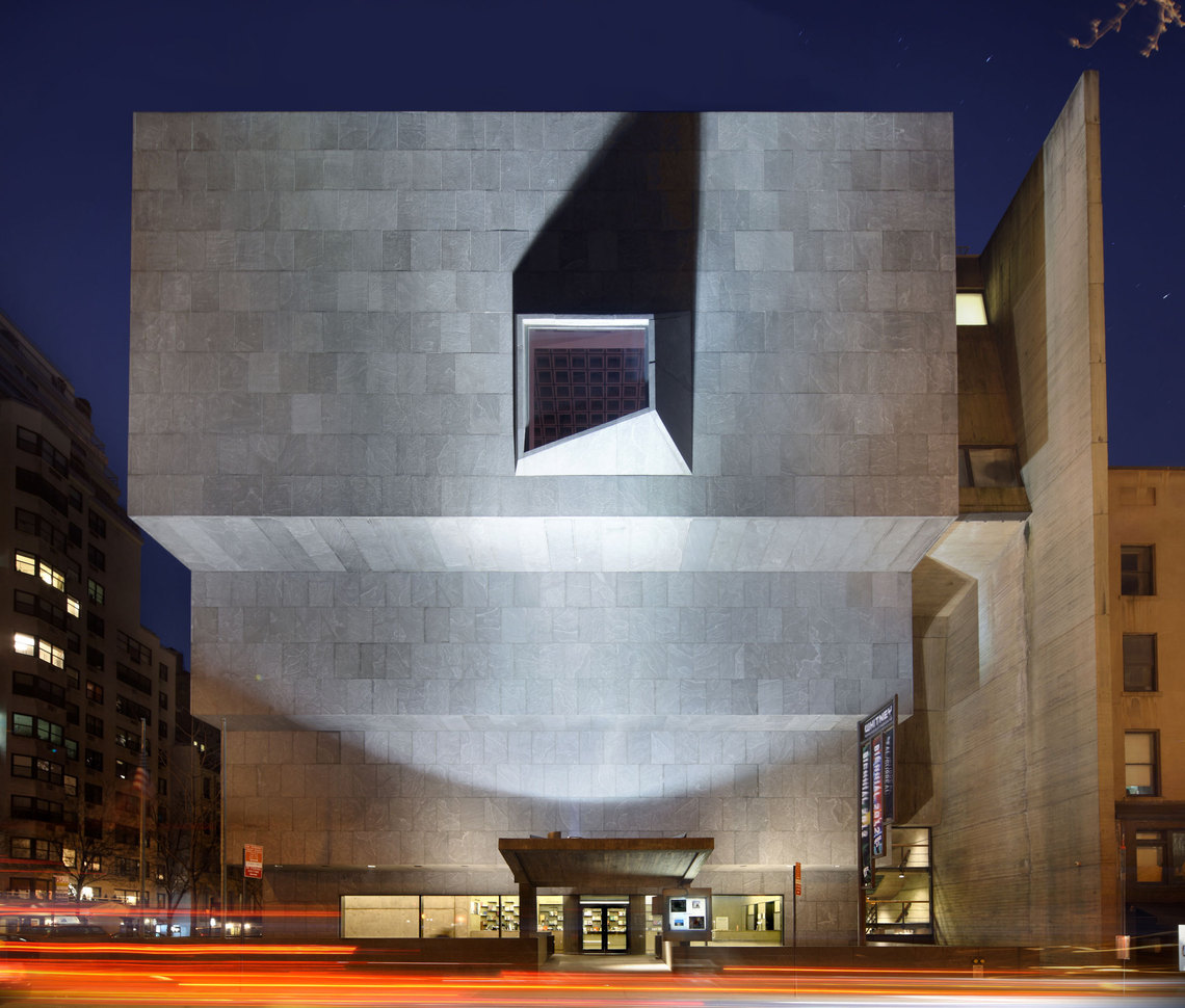 Marcel Breuer, Whitney Museum of American Art, Facade at twilight (photo: Ed Lederman)