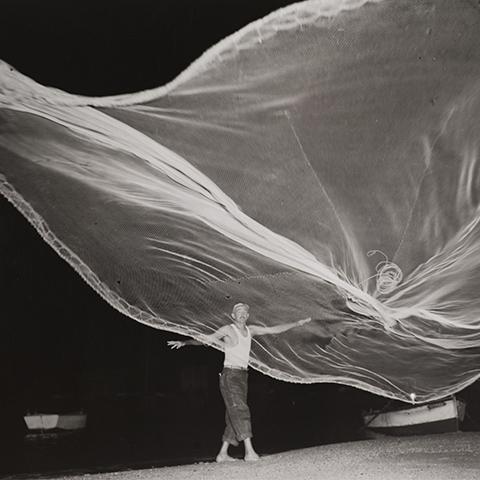 Raúl Corrales, Fishing Nets/La atarraya (detail), ca. 1950. Gelatin silver print. SBMA, Museum purchase with funds provided by the Cheeryble Foundation. (© Raúl Corrales Estate, Courtesy of Couturier Gallery)