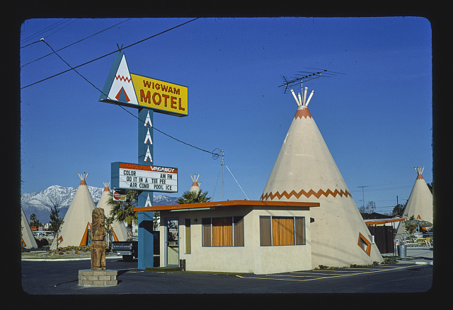 Wigwam Village Motel, Rialto, California, image date 1977 (John Margolies Roadside America photograph archive (1972-2008), Library of Congress, Prints and Photographs Division)