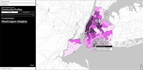 A screenshot of the interface where users can search by address or neighborhood. This screenshot shows the most-polluted district: City Council District 46 in Brooklyn, which covers the neighborhoods of Bergen Beach, Canarsie, Flatlands, Gerritsen Beach, Marine Park, Mill Basin, and Sheepshead Bay.