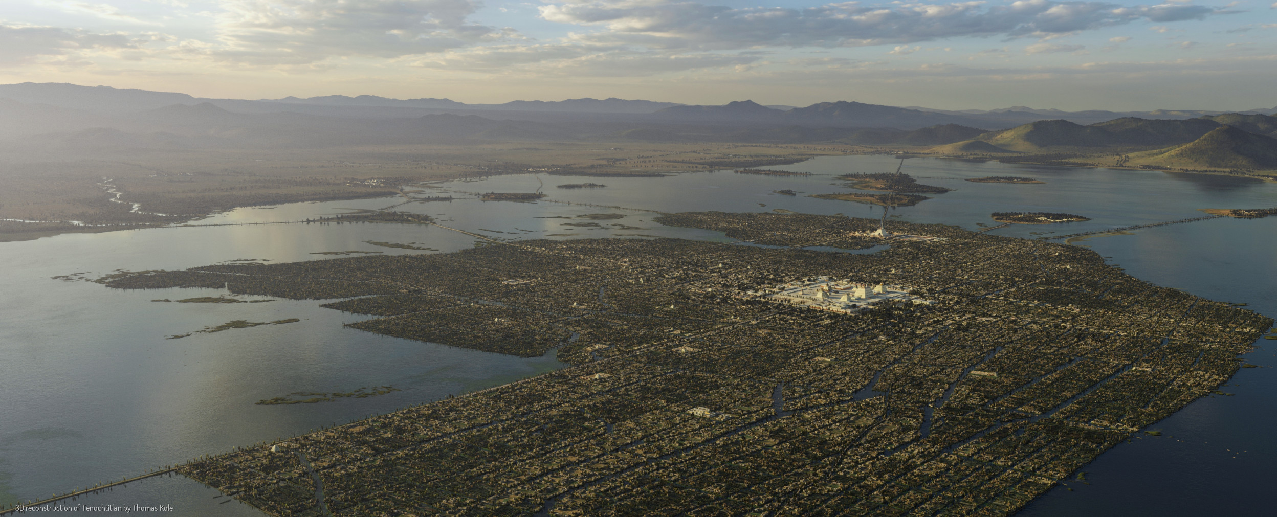 Aerial view of a 3D reconstruction of the capital of the Aztec Empire, created by Thomas Cole